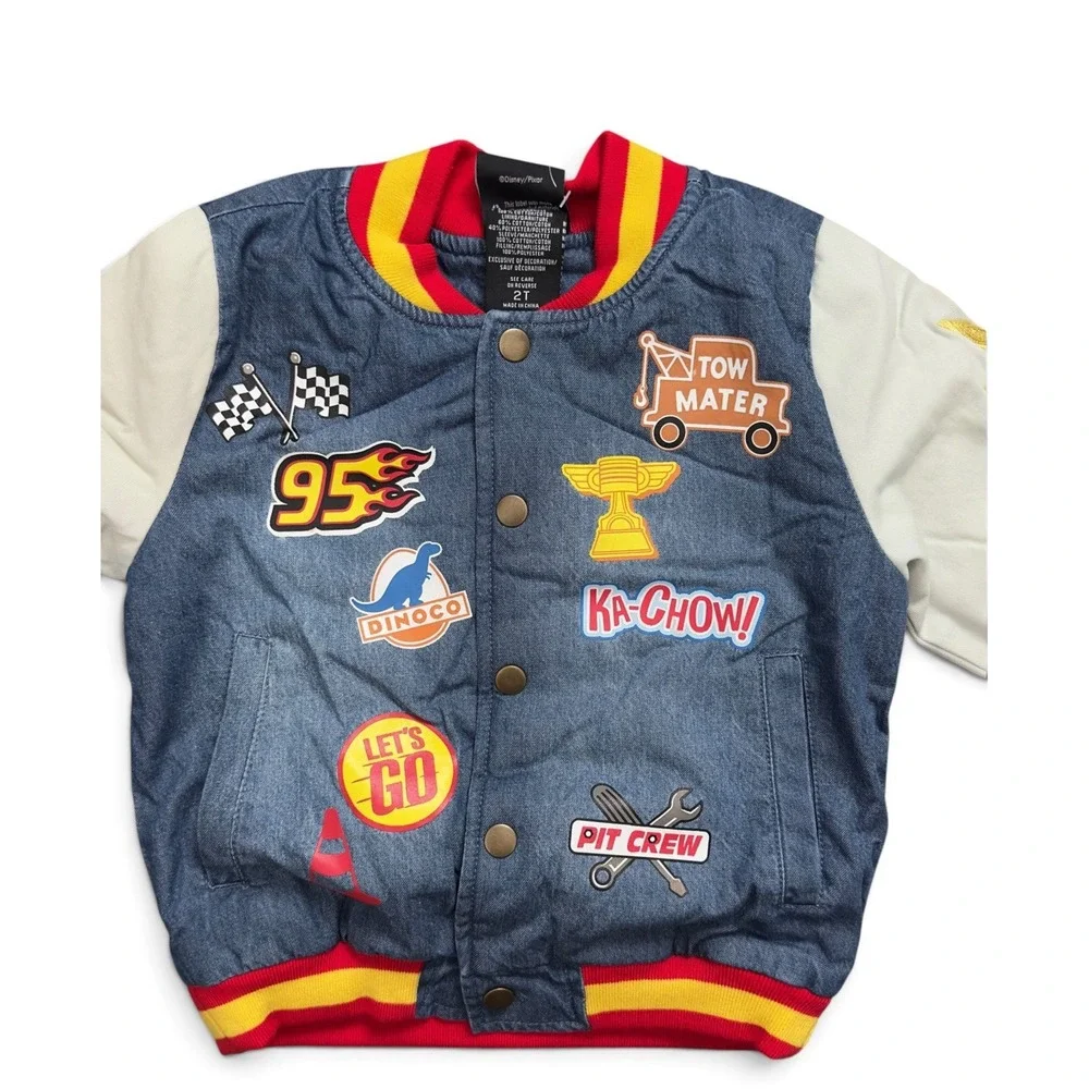 Disney Pixar Cars Toddler Bomber Jacket BoxLunch Exclusive Denim Varsity Size 2T